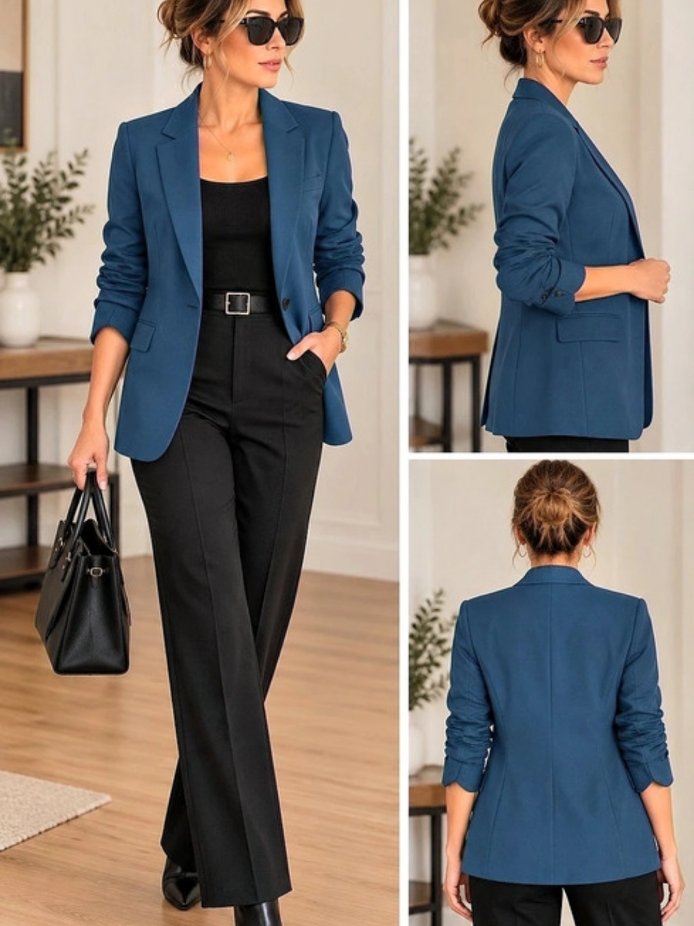 Skies Are Blue Teal Ruched Sleeve Open Front Blazer M Business Casual